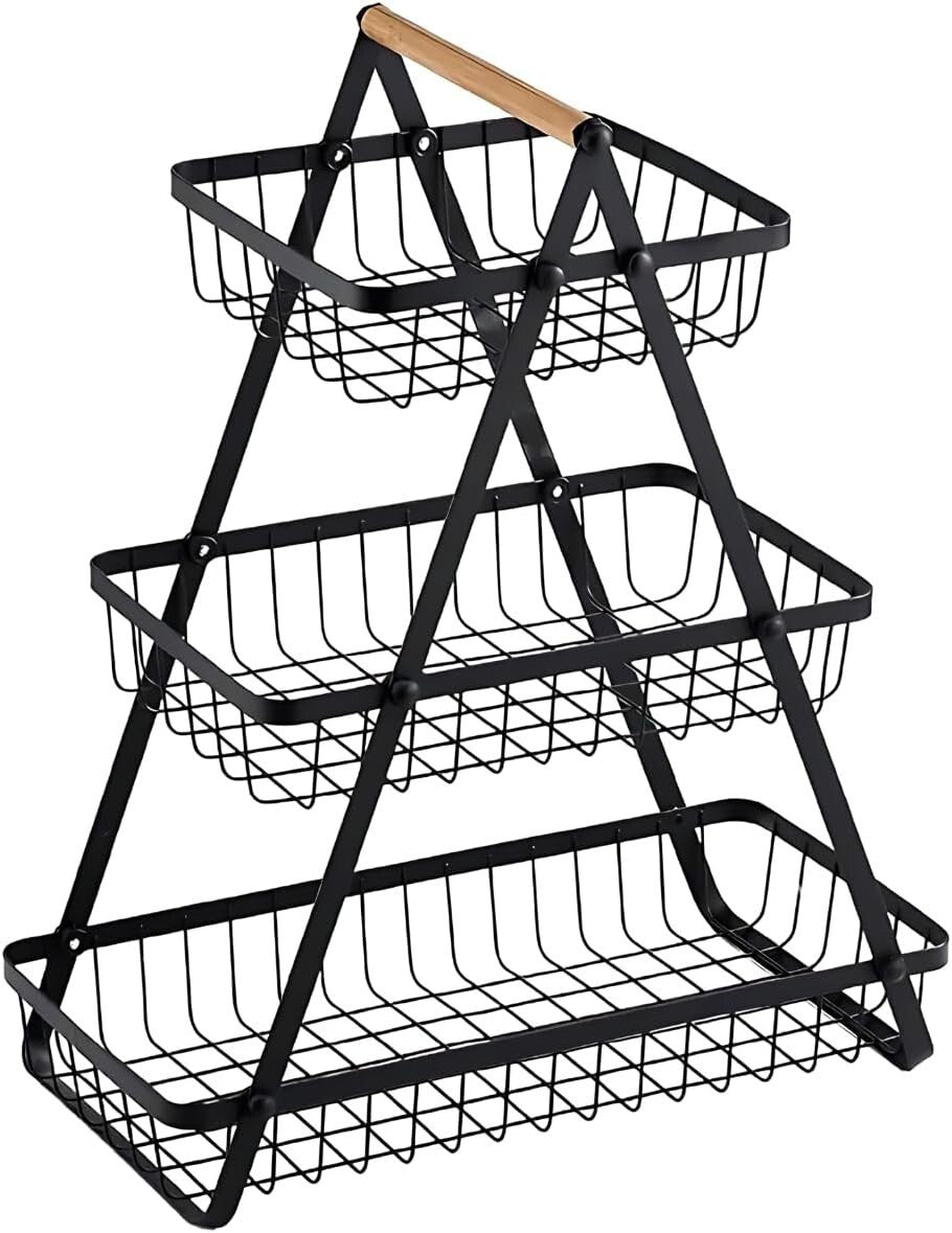 3 Tier Fruit Storage Basket Countertop Kitchen Bread Vegetable Fruit Bowl Rack