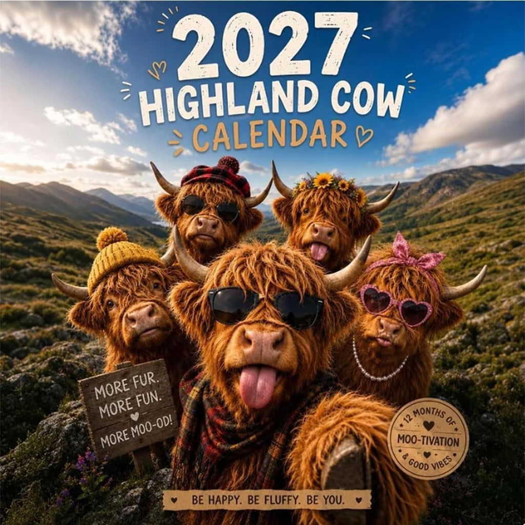 2027 Funny Highland Cow Wall Calendar, highland cow calendar 2027
