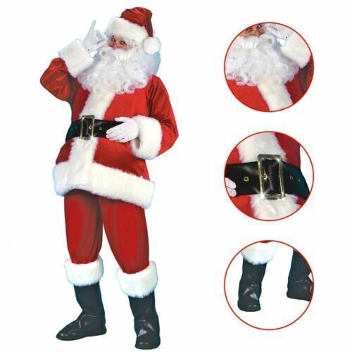 NEW Santa Claus Costume Suit Adult Father Christmas Fancy Dress Mens Xmas Outfit