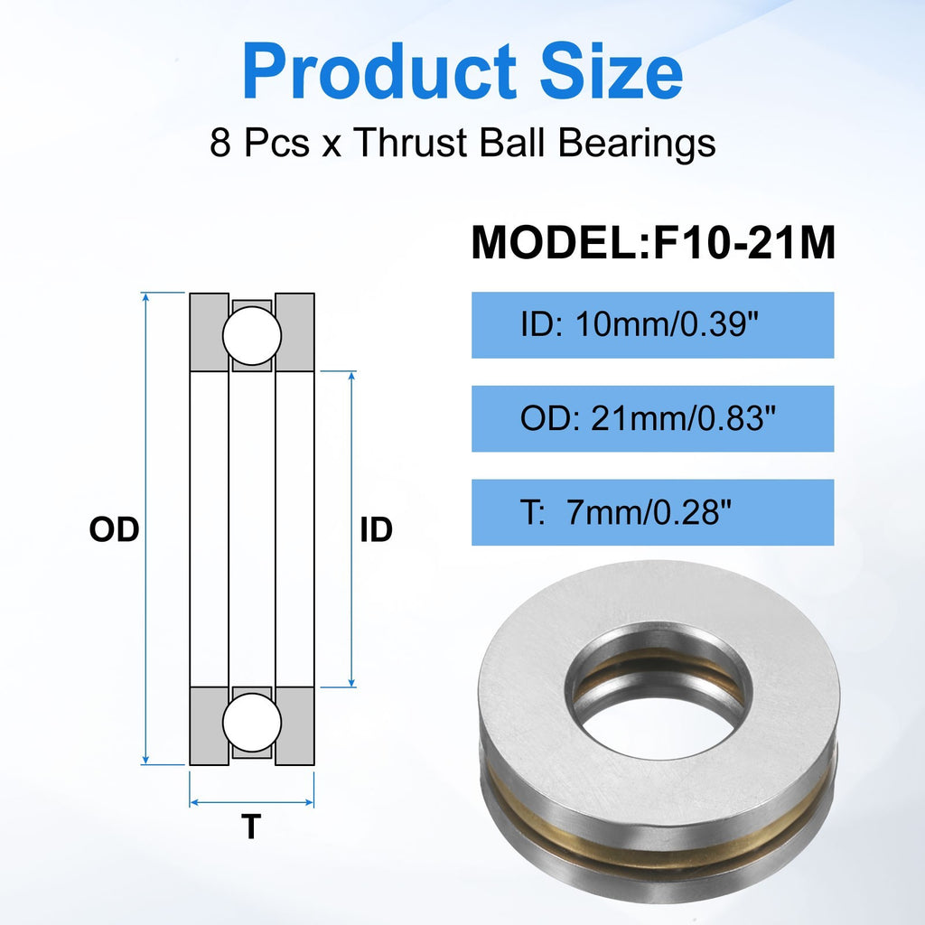 8pcs F10-21M Thrust Ball Bearings 10mmx21mmx7mm Chrome Steel Single Direction