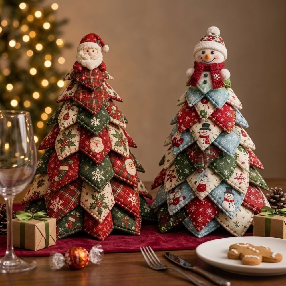 DIY Quilted Christmas Tree Kit Vintage Style Handcraft Fabric Patchwork Tree