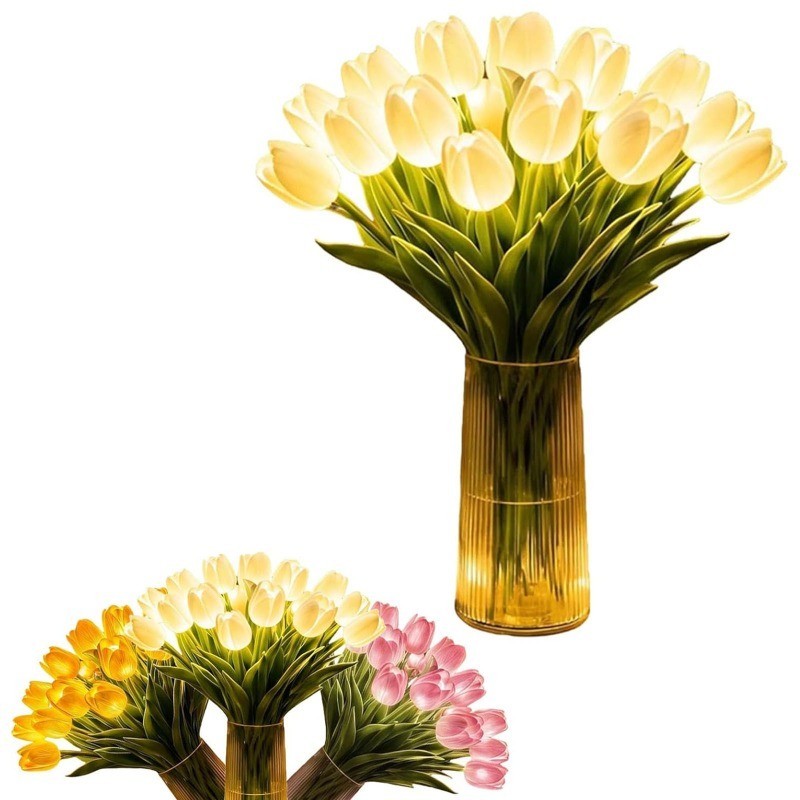15X LED Tulip Night Light Artificial Flower Lamp Bedroom Decor Gift：