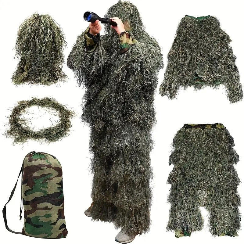 Multi-Scenario Woodland Camouflage Ghillie Suit – Adult Hunting Camouflage Gear