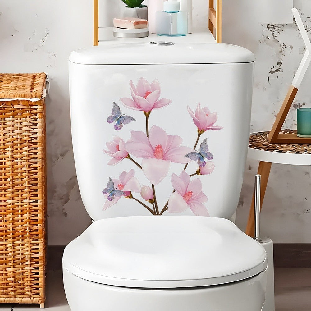 Waterproof Magnolia Butterfly Wall Sticker for Bathroom Decor Self Sticky