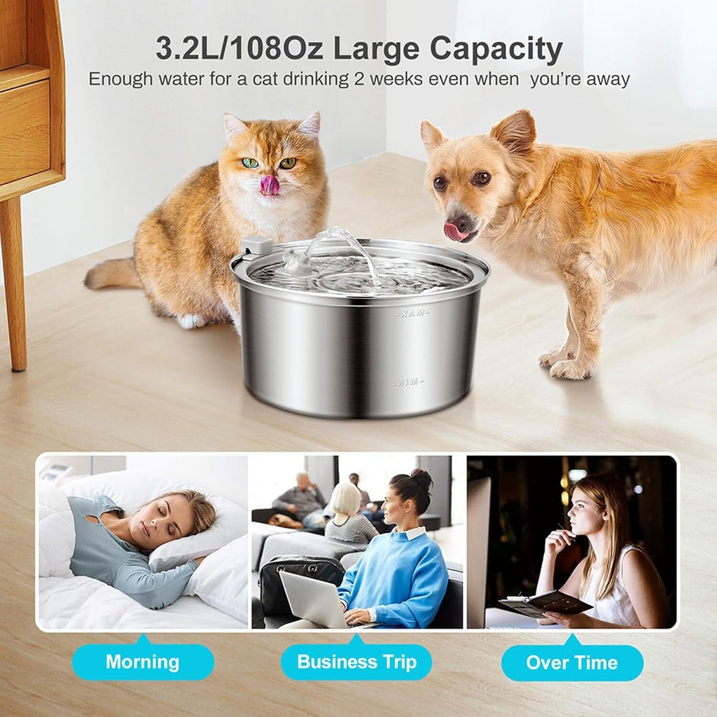 Dog Water Fountain,Stainless Steel Cat Water Fountain with Visual Water