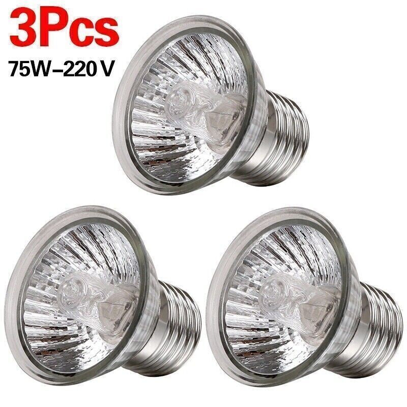 3Pcs 75W Reptile Heat Lamp Bulb UVA UVB Tortoise Turtle Calcium Supplement Light