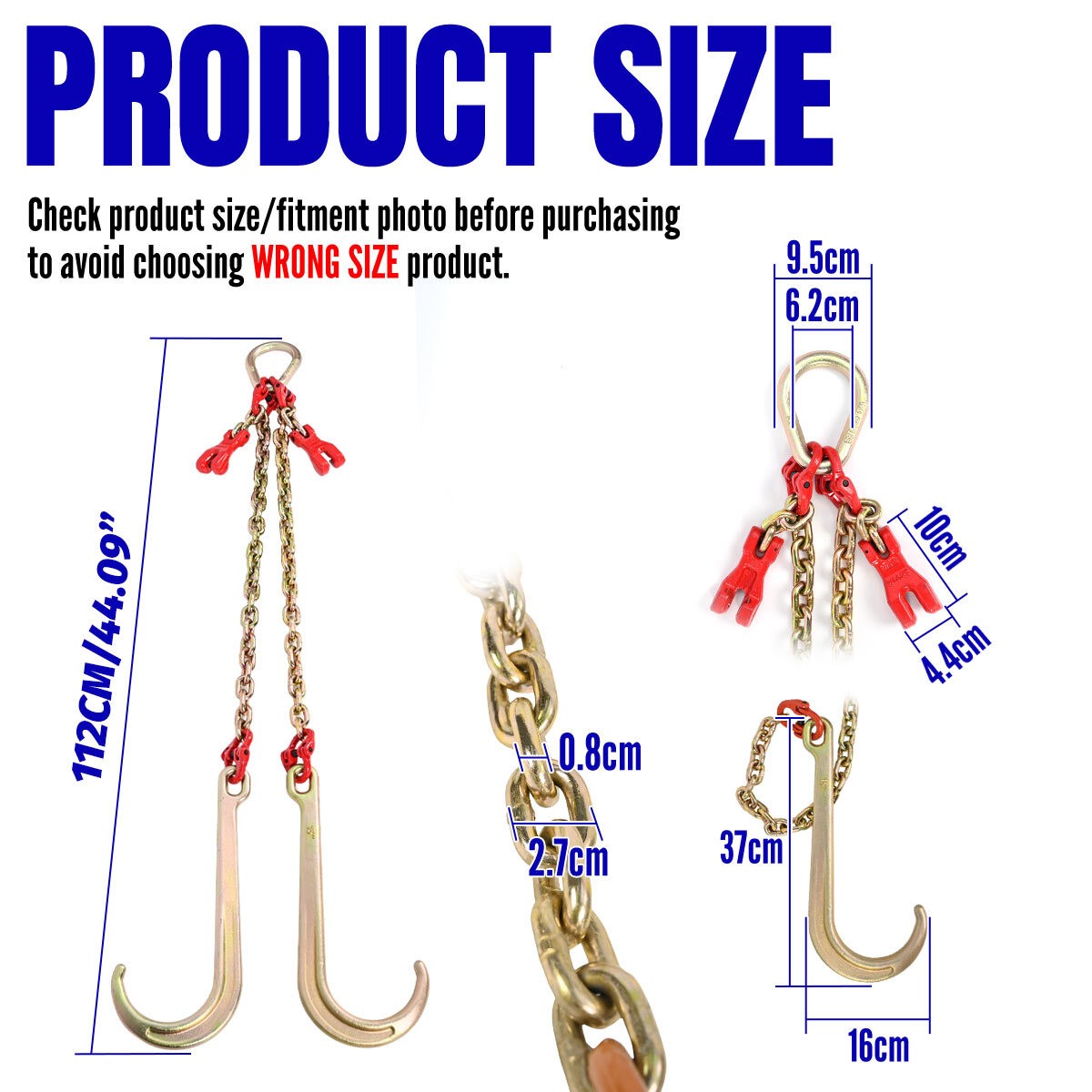 V-Assembly J Hook 1 Metre Brother Winch Chain Tow Recovery Assistance Off Road