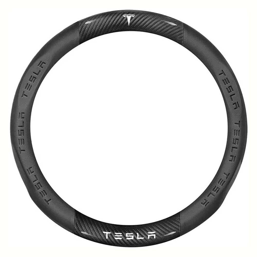 For Tesla Model 3Y Round Type Carbon Fiber Leather Car Steering Wheel Cover1 ~~~