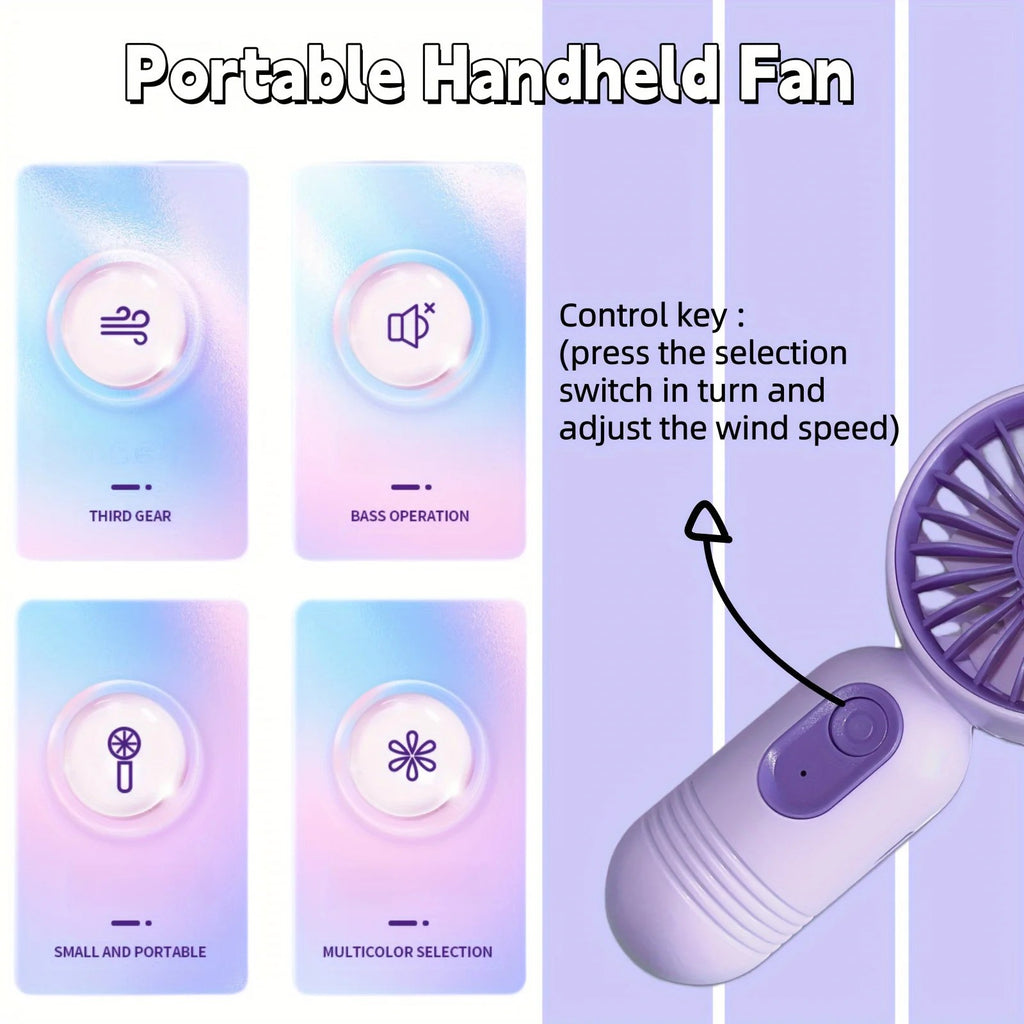 USB Rechargeable Mini Fan 3 Speed Portable Handheld Travel Cooling Fan.