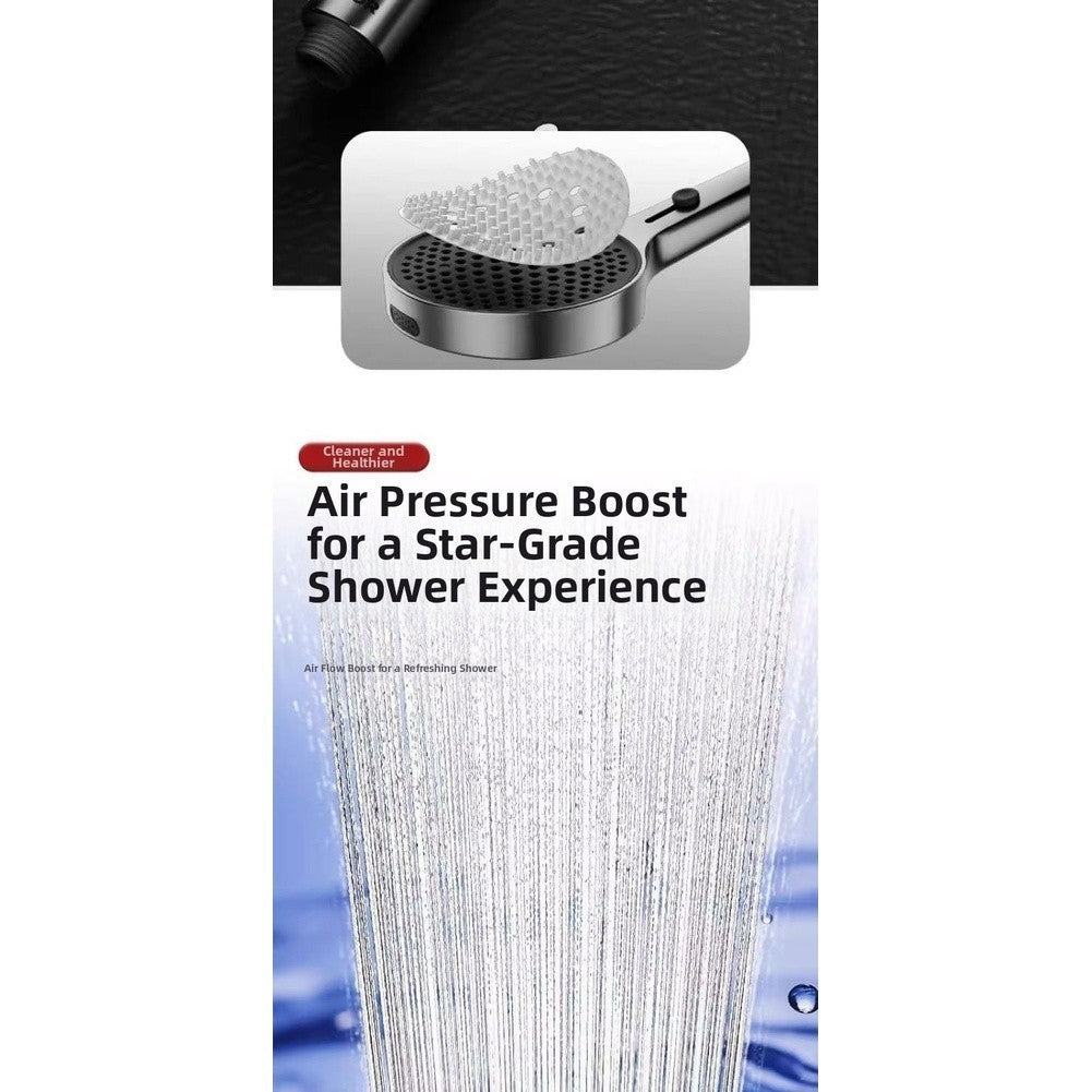 High Pressure Handheld Shower Head with Air Boost and Four Spray Modes.