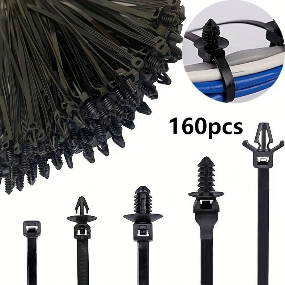 160Pcs Car Wire Routing Push Mount Cable Clips Self Locking Fastening Cable Tie