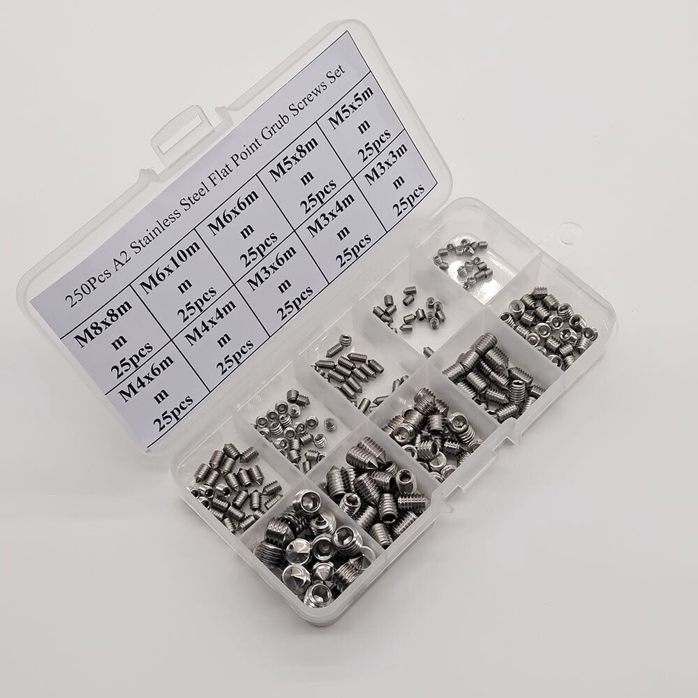 2set  A2 Cone Point Grub Screws M3 M4 M5 M6 M8 Hex Socket Set Screw Box Set