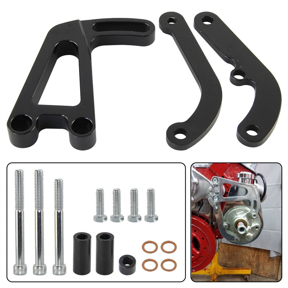 Polished Aluminum SB Chevy LWP Power Steering Bracket SBC Long Water Pump 350