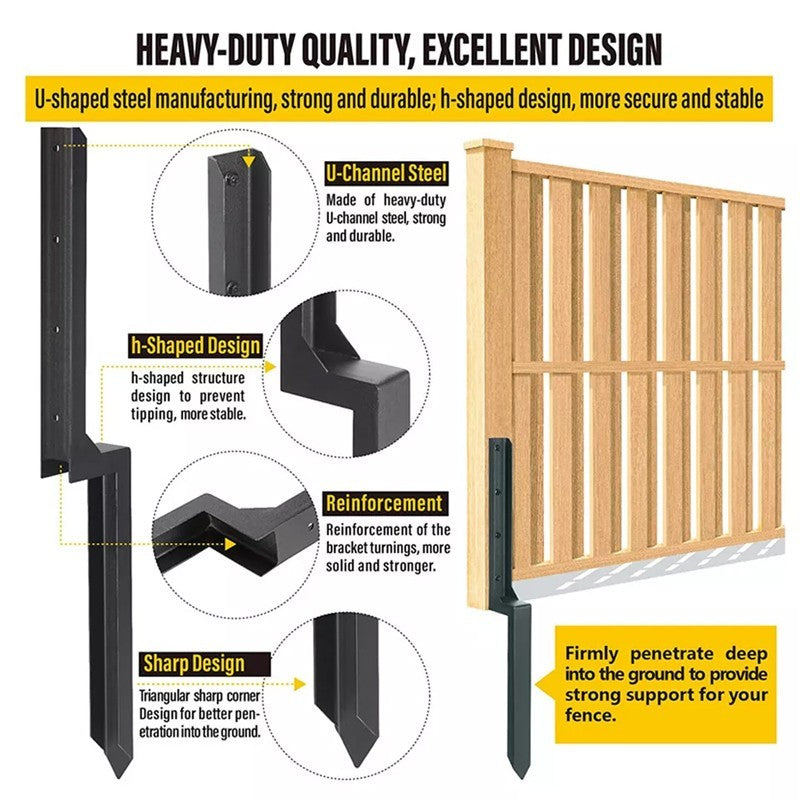 2PCS Heavy Duty Fence Post Anchor Repair Kit Support Stakes Steel Ground Spike