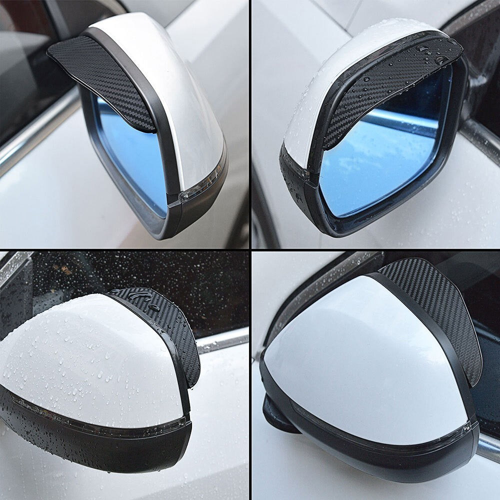 2X Car Carbon Fiber Black Car Mirror Rain Visor Guard For Auto Car Accessories