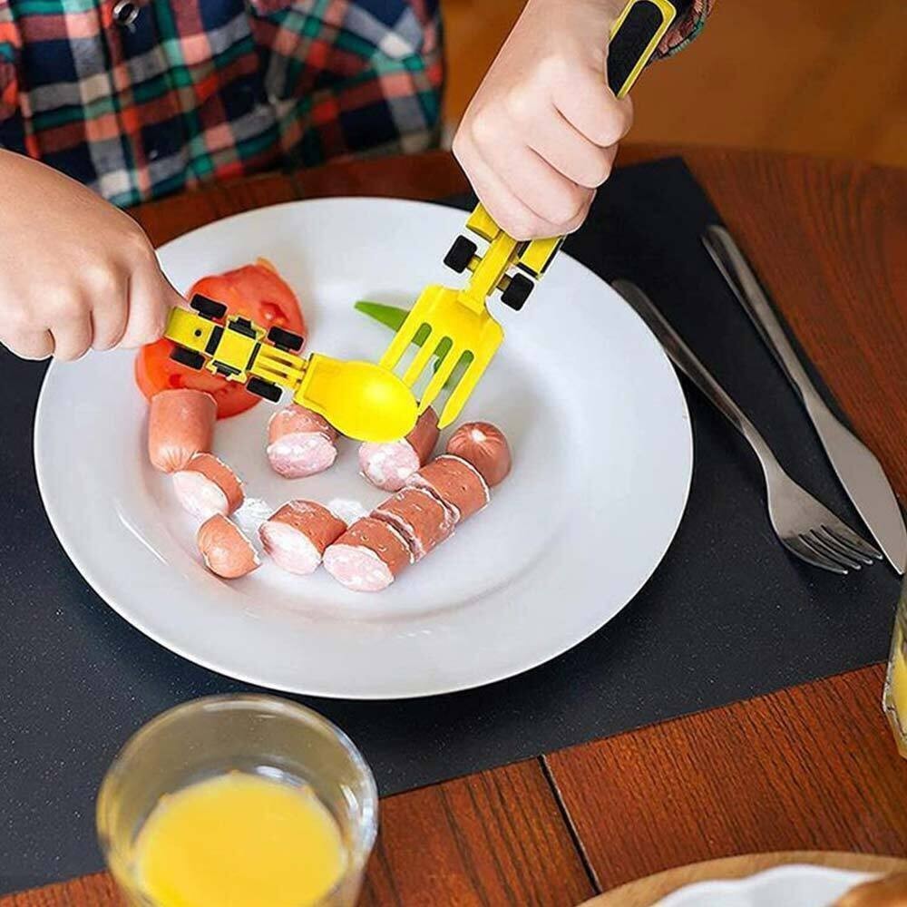 Constructive Eating Plate and Utensils Set Construction Toddler Dinnerware