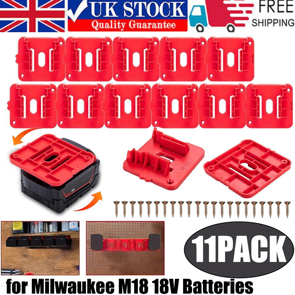 11x Battery Holder for Milwaukee M18 18V Batteries Wall Mount Battery Storage
