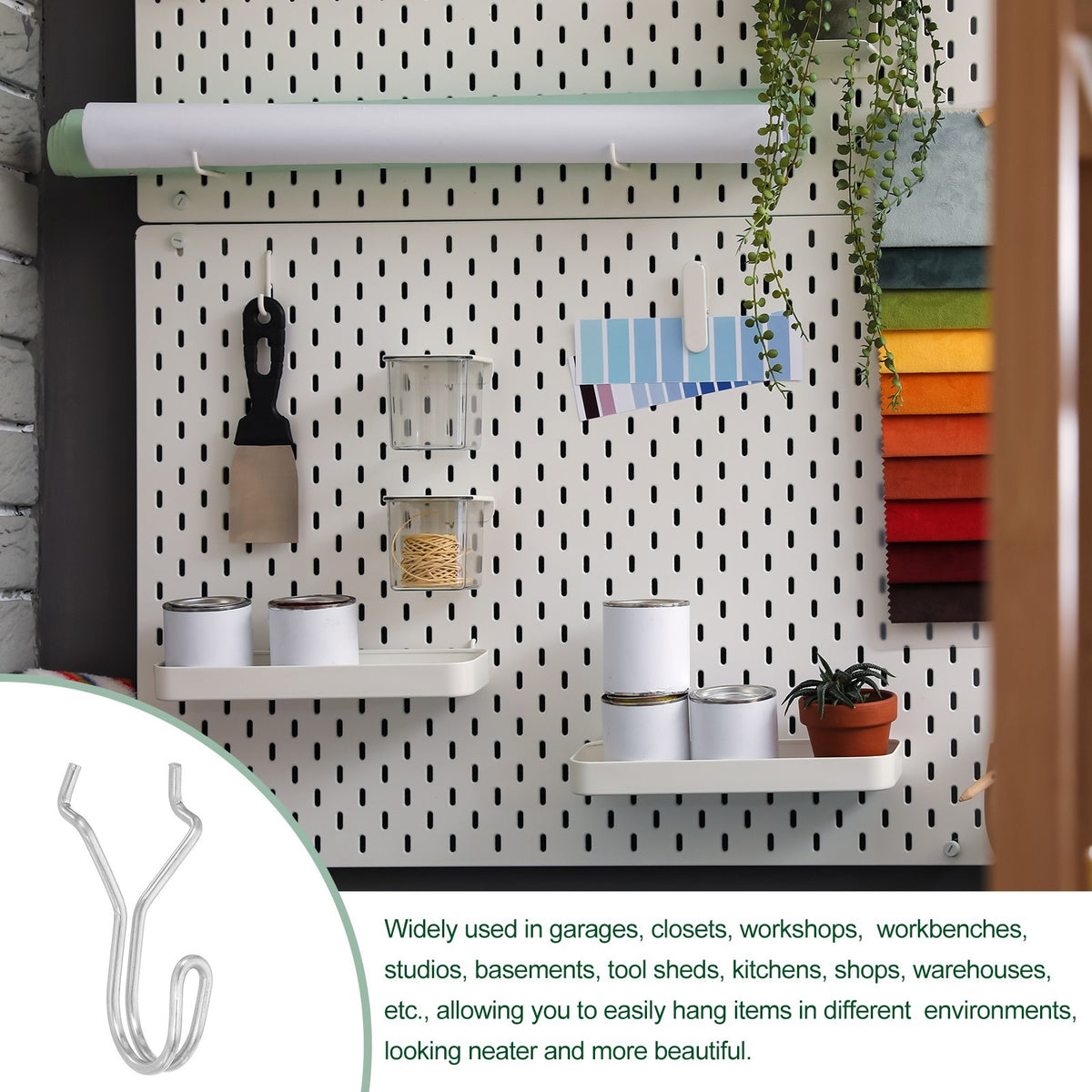 10Pcs Pegboard Hooks, 1-1.3 Inch Spacing Peg Board Display Hook, Silver