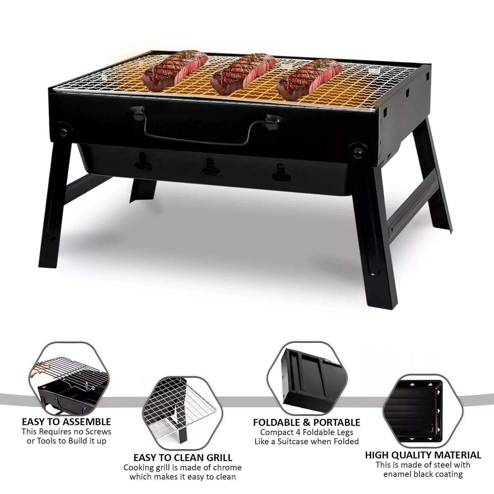 Portable Folding Charcoal BBQ Barbecue Camping Grill Travel Picnic Outdoor UK