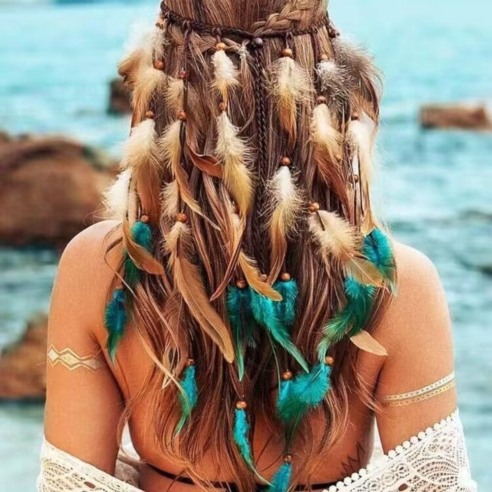 Boho Feather Headband Rainbow Indian Headbands Hippie Feather Headdress