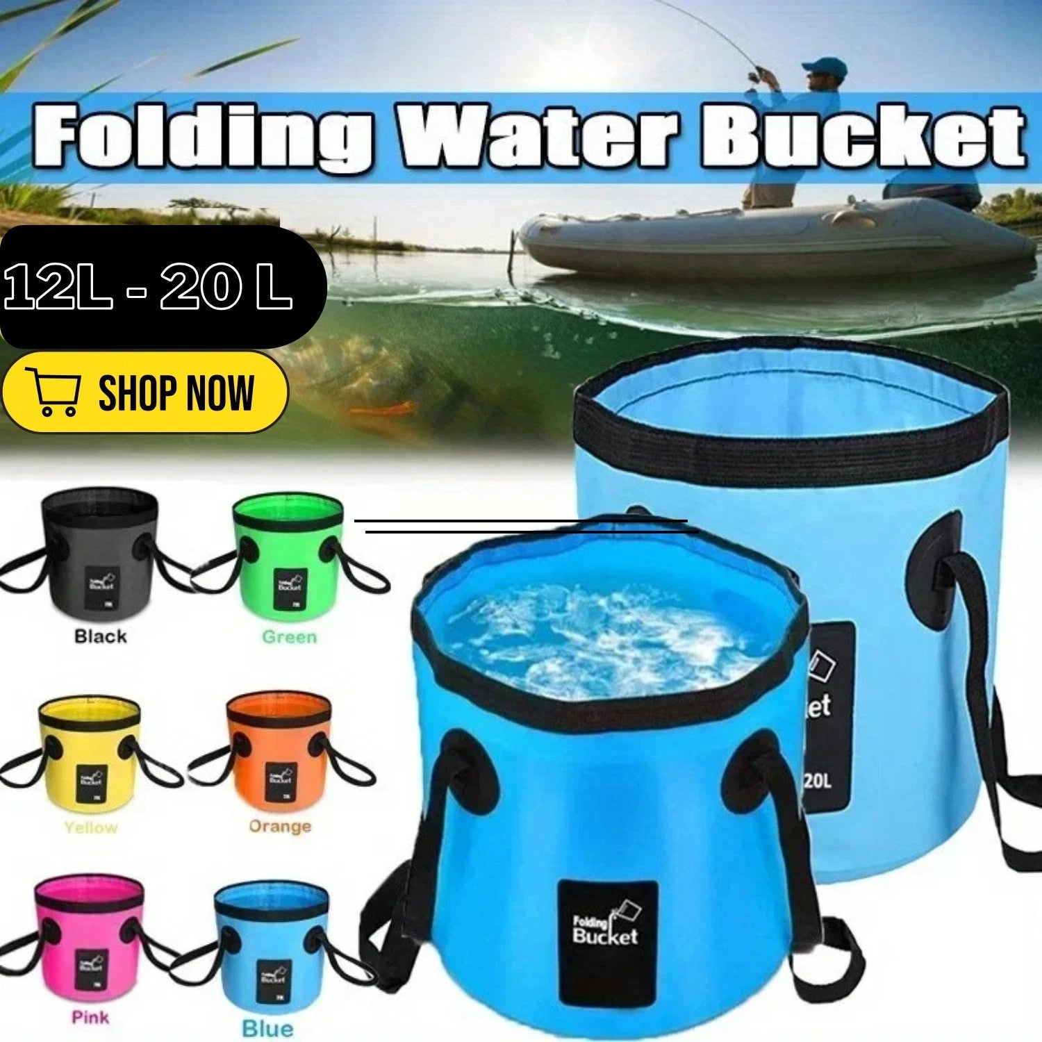 12L 20L Collapsible Folding Bucket Beach Camping Fishing Waterproof Portable Bag