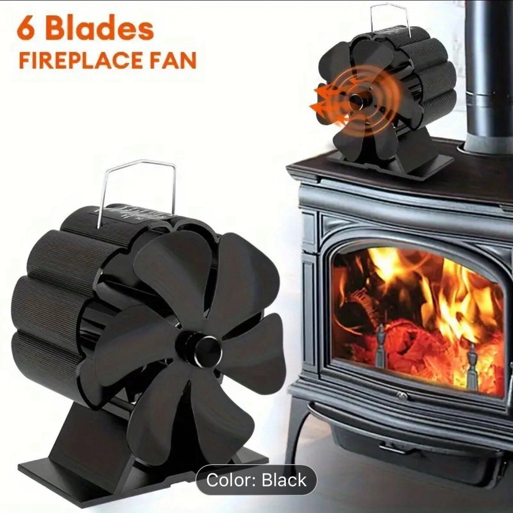 6 Blade Heat Powered Fireplace Fan, Wood Stove Fans with Magnetic Thermometer