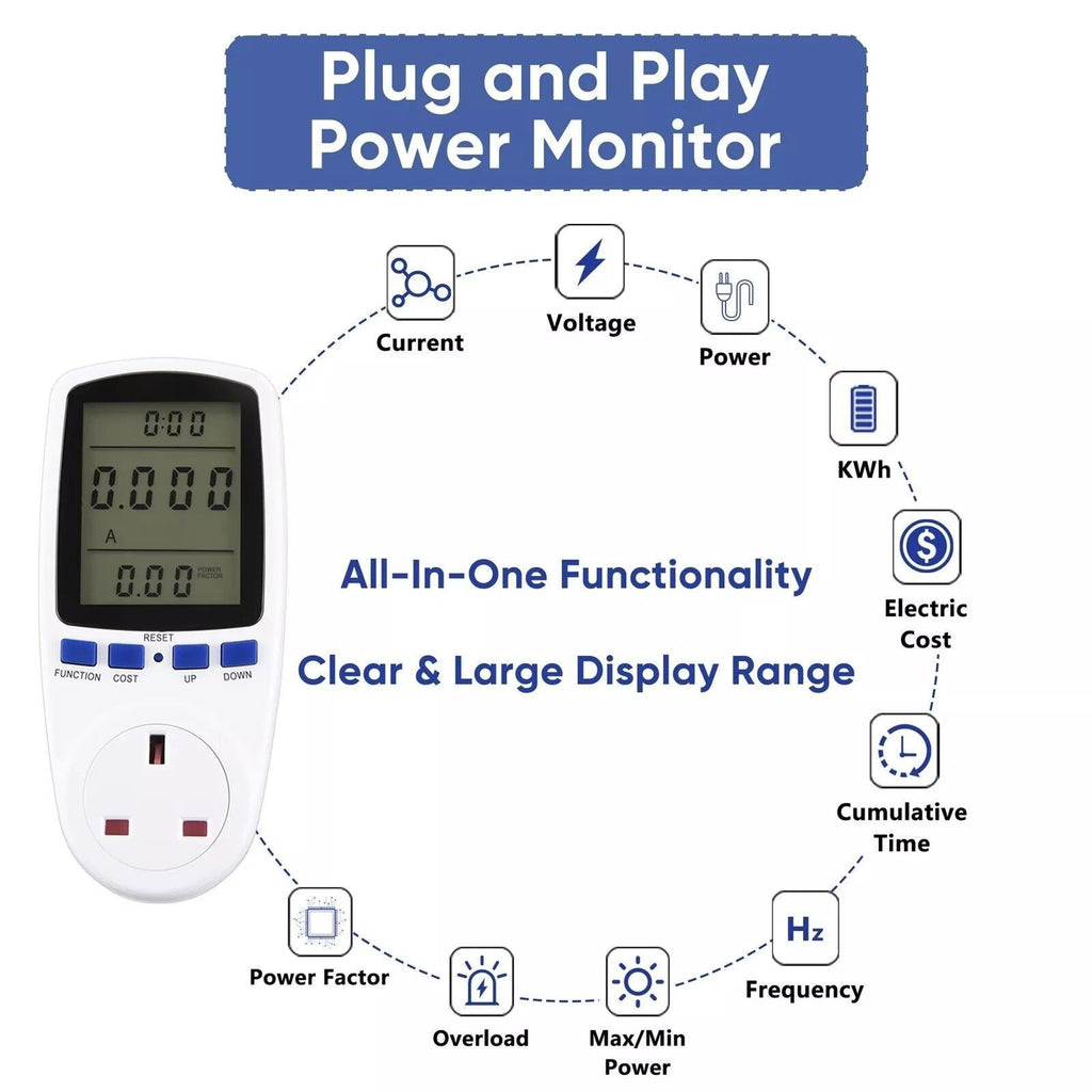 Electricity Power Consumption Meter Energy Monitor Watt Analyzer Kwh UK Plug-in