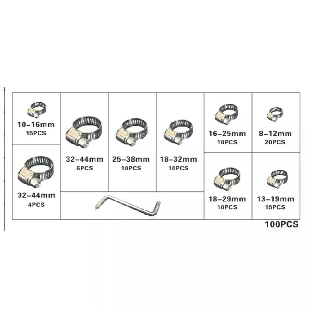 101x Assorted Stainless Steel Hose Clamp Kit With No Driver Jubilee Clips Set
