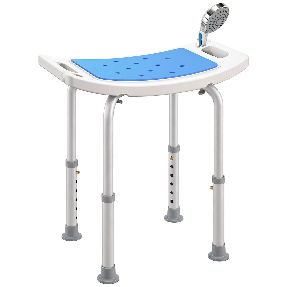 HOMCOM Adjust Aluminium Bath Stool Spa Chair Non-Slip w/ Shower Hole, Blue