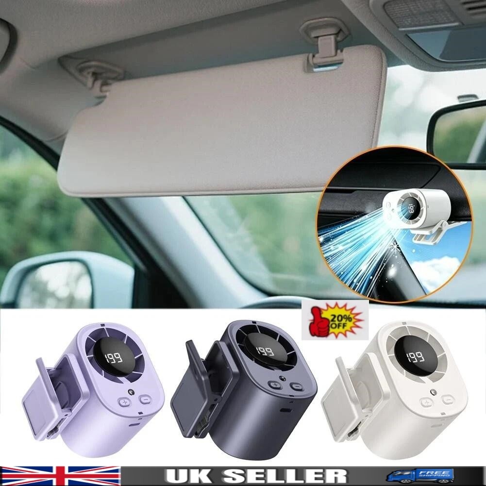 2026 Car Clip on 360° Fan with LED Display,USB Rechargeable Fan