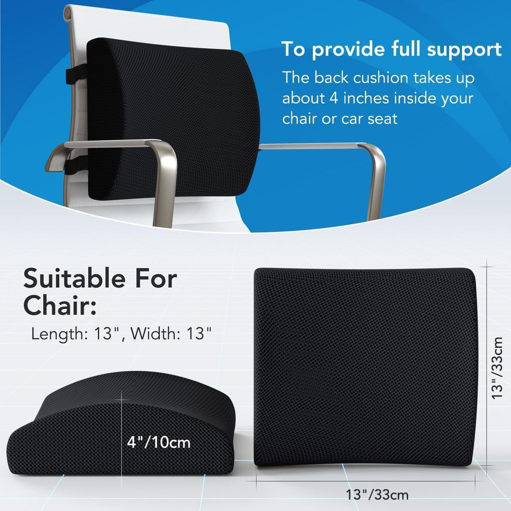 Seat Cushion & Lumbar Support Pillow for Office Chair, Car, Wheelchair Memory