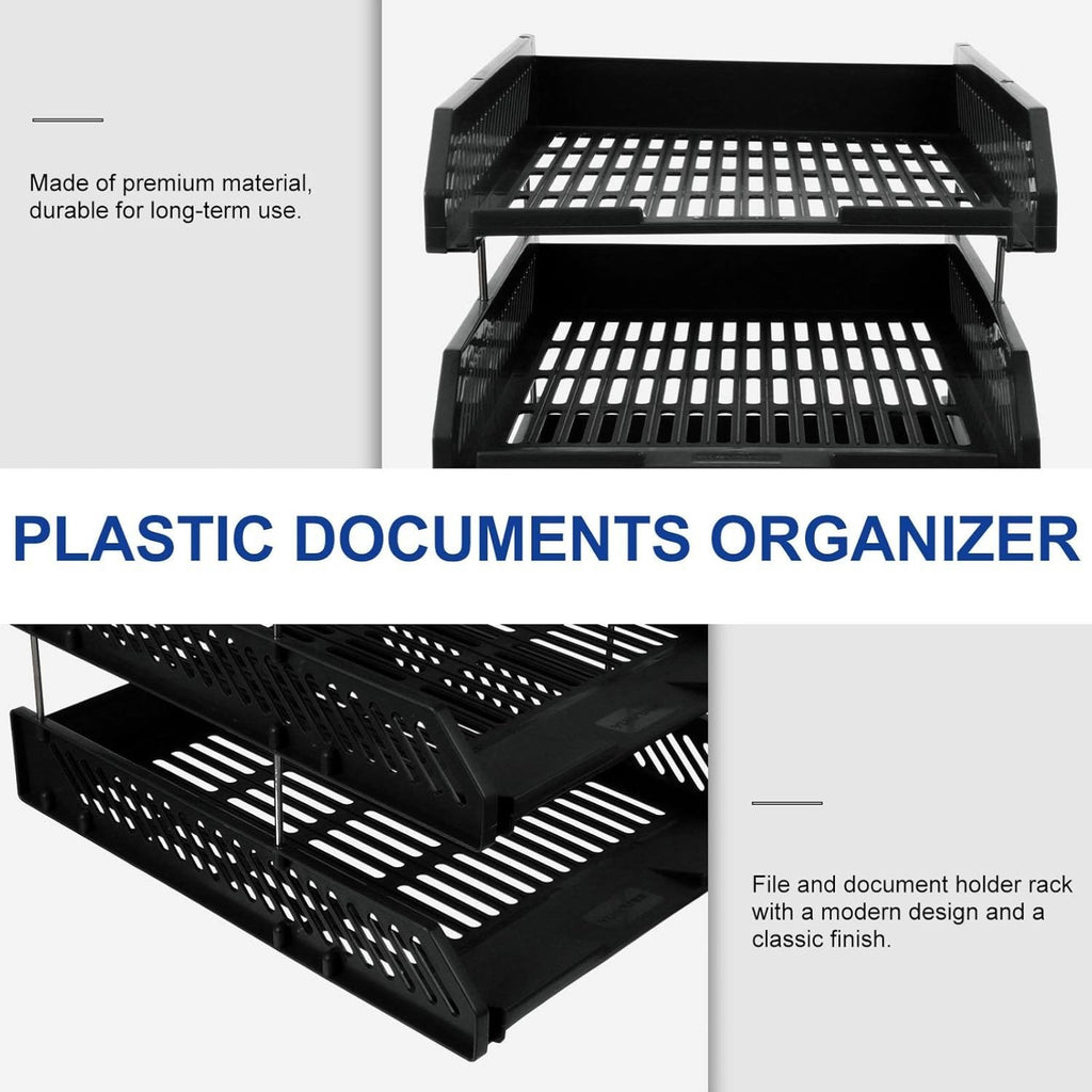 3 Tier Stackable Desk Black A4 Letter Tray Filing Document Organiser Form Paper