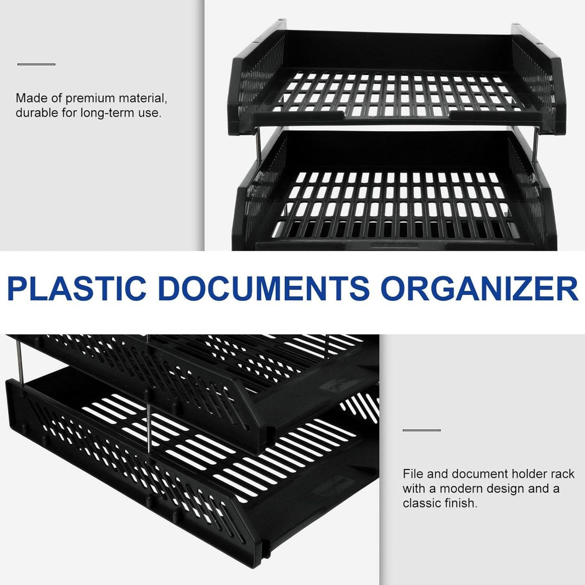 3 Tier Stackable Desk Black A4 Letter Tray Filing Document Organiser Form Paper