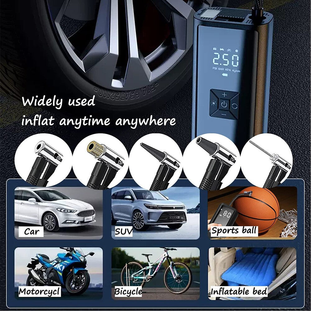 UK Car Tyre Inflator Cordless Digital USB Rechargeable Tire Air Compressor Pump