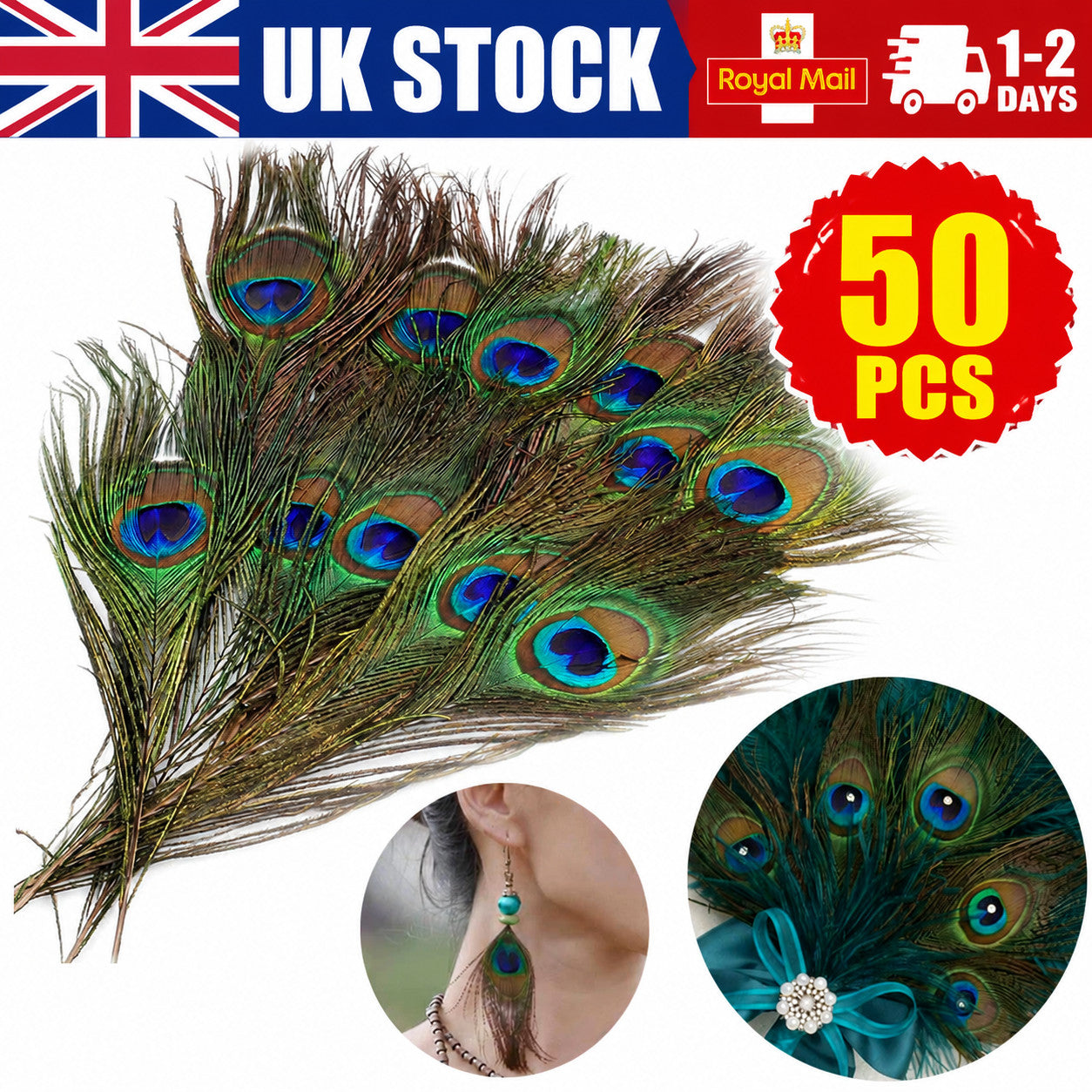 20X Natural Peacock Feathers Real Peacock Tail Feathers 25-30CM Feathers Decors