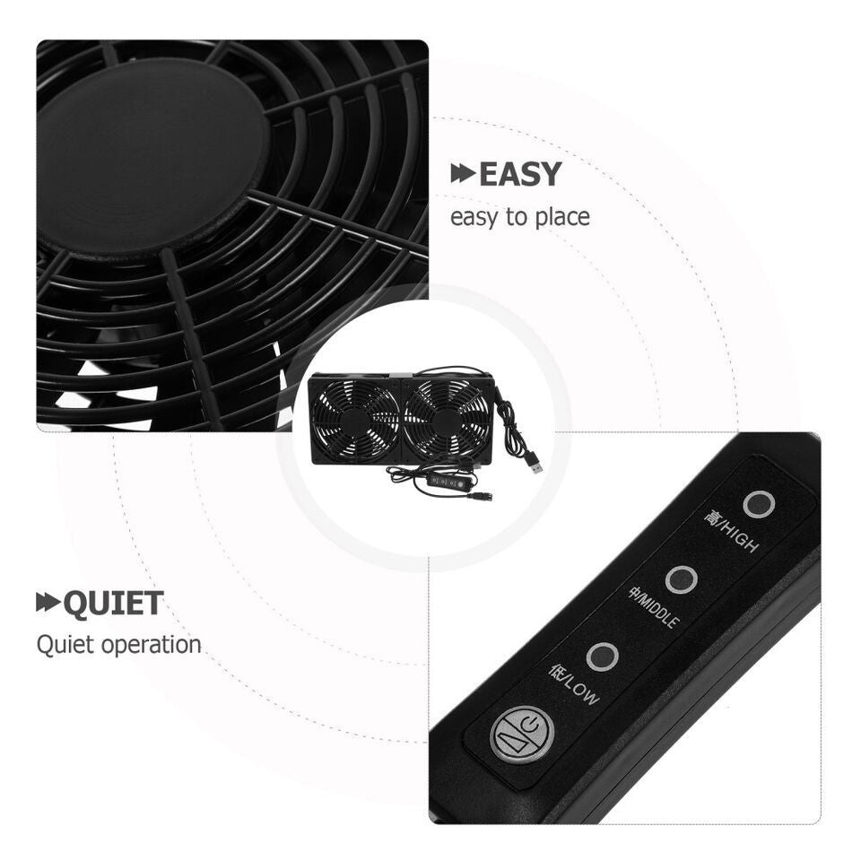 120mm 5V USB Powered PC Router Dual Cooling Fans w/Speed Controller High Fan