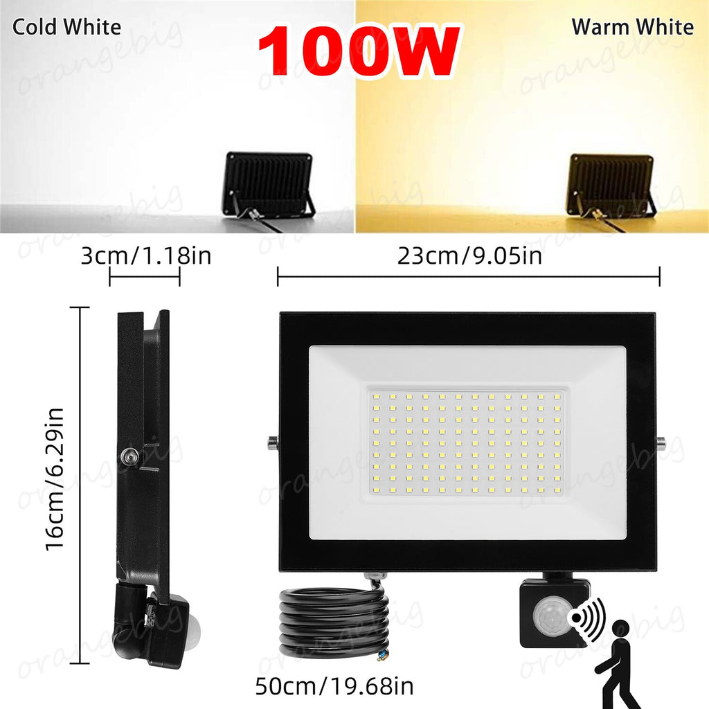 100Watt LED Floodlight Security Outdoor Garden Lights With PIR Sensor Lamp