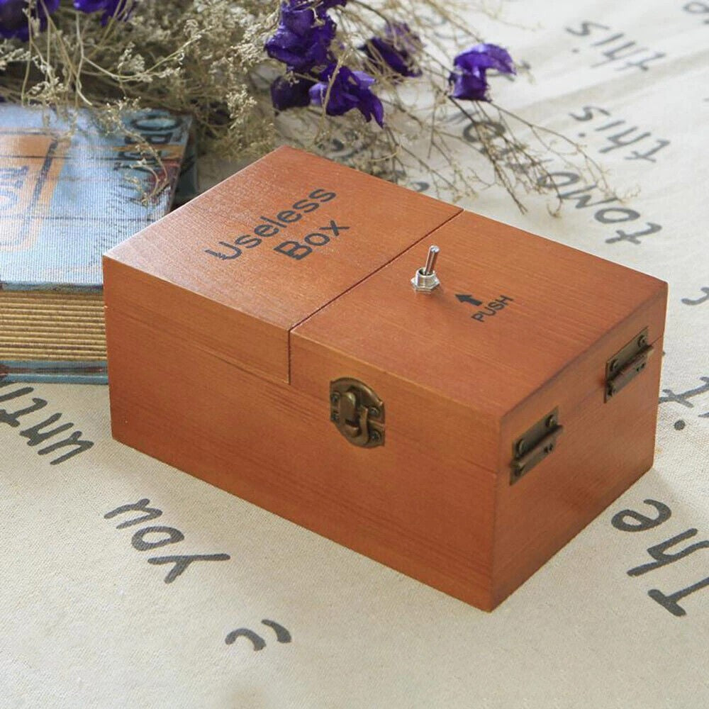 Wooden Useless Box Push Switch Desk Toy Novelty Gadget Prank Gift Adults