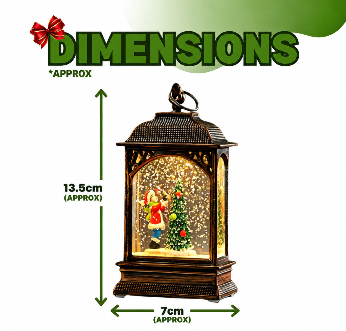 Christmas Snow Globe Lantern Scene Tree Ornament Decoration Xmas LED Light Up