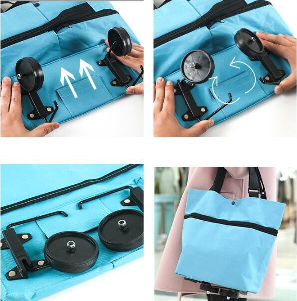 2 In 1 Folding Shopping Trolley Bag Grocery Cart On Wheels Bags Reusable Handbag