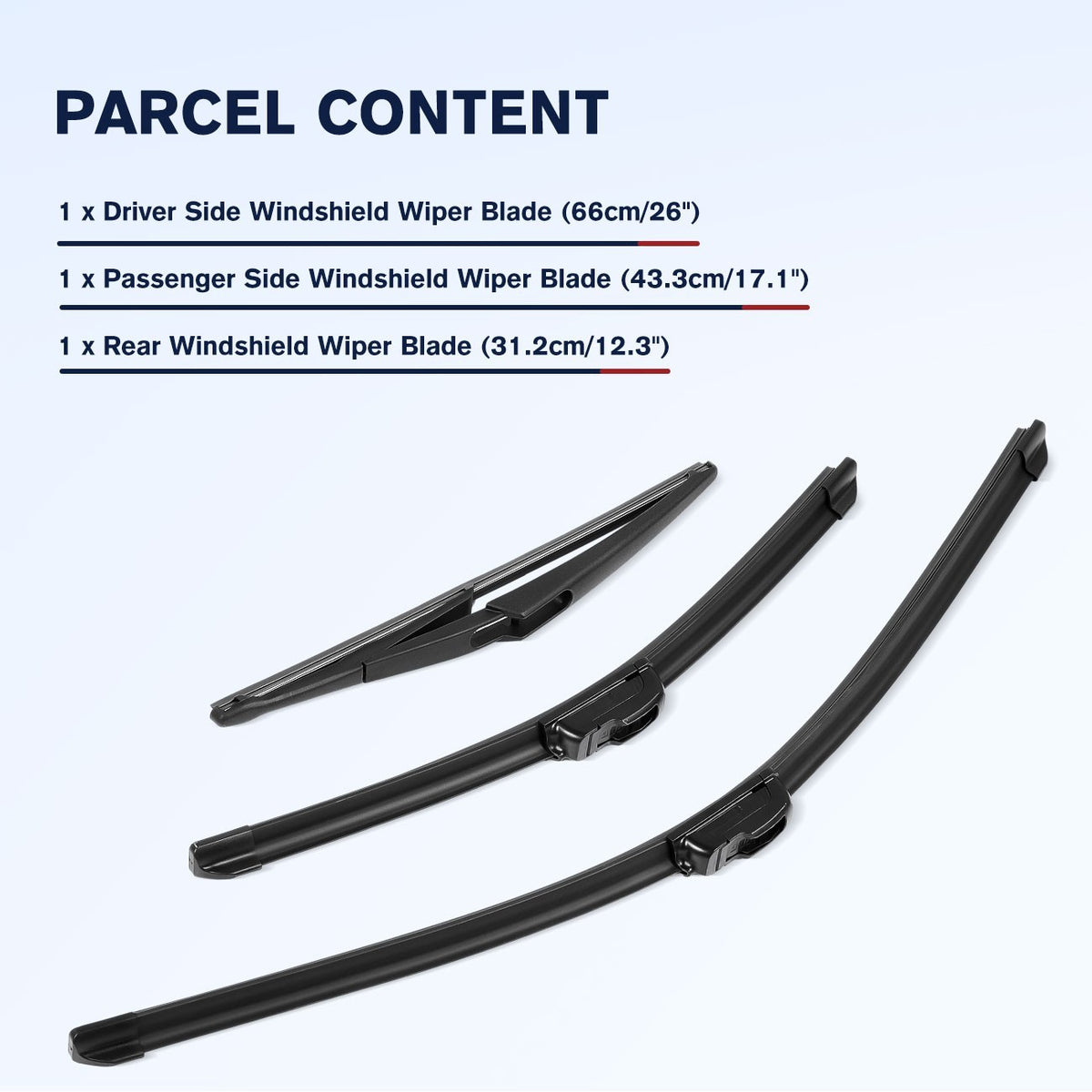 3Pcs Front Rear Windscreen Wiper Blades for Nissan Qashqai 2014-2021 New