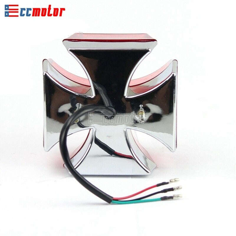Maltese Cross LED Brake License Plate Tail Light For Motorcycle
