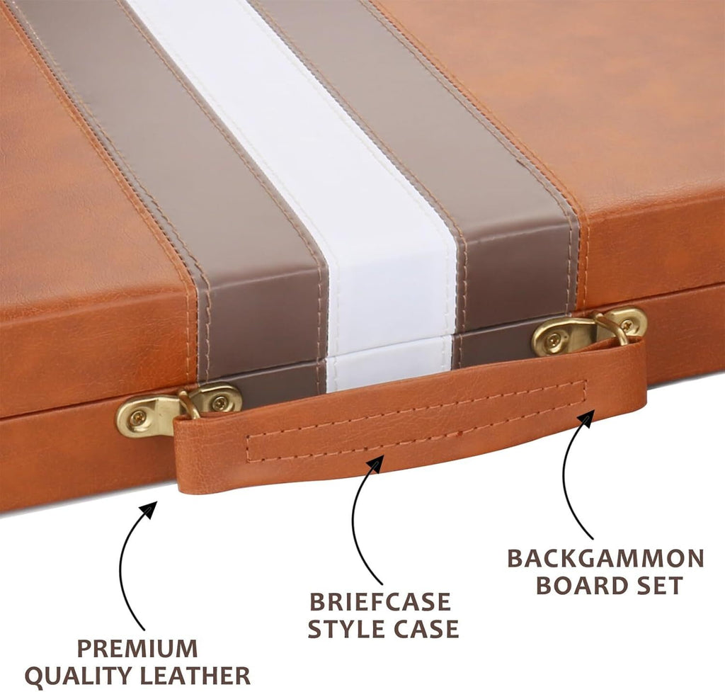 18″ Premium Leather Backgammon Board Game Set for Adults Kids Classic Game