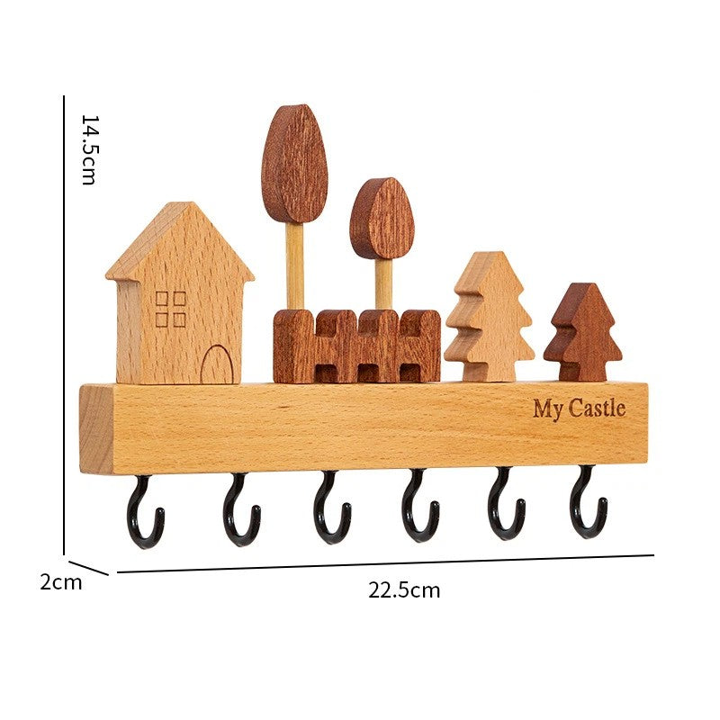 Wooden Key Holder Storage 6 Hooks Wall Mounted Metal Coat Rack Hanger Chic Style