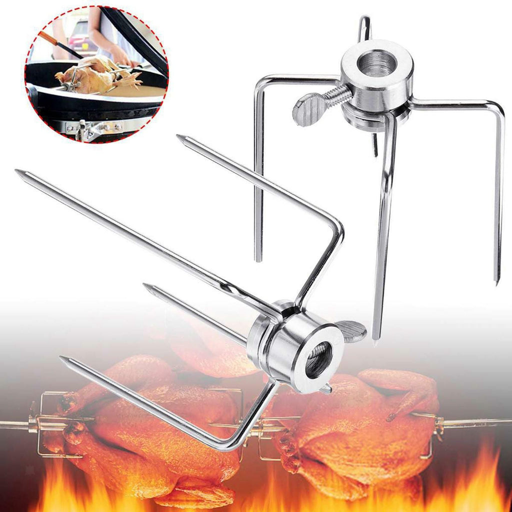 2x Rotisserie BBQ Spit Fork Chicken Charcoal Grill Barbecue Accessories