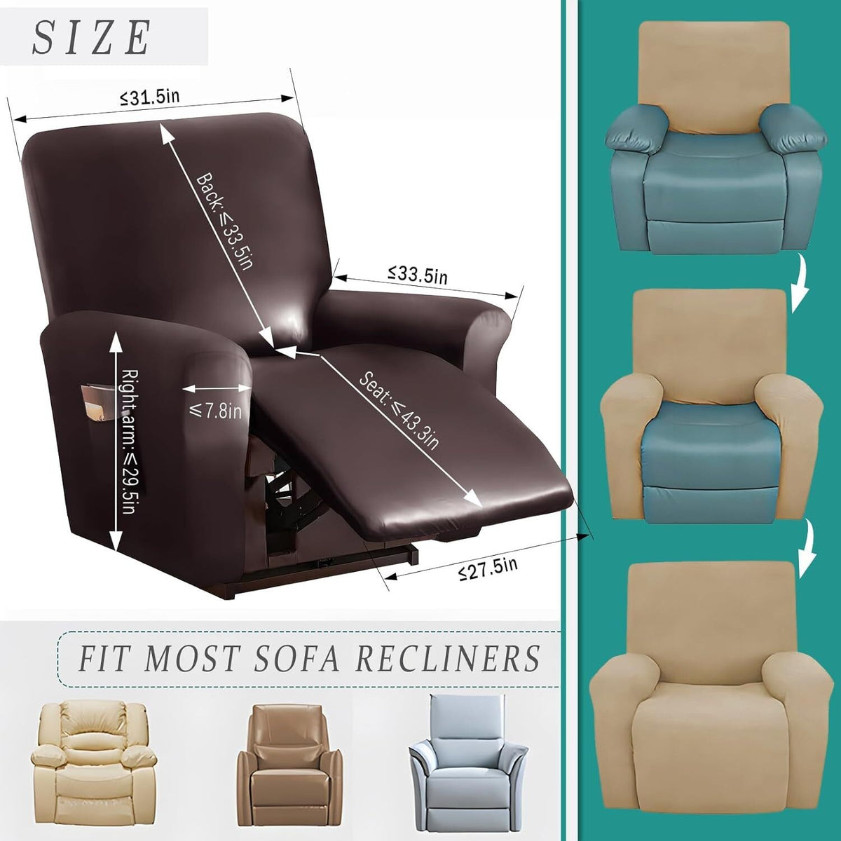 Stretch 1/2/3 Seater PU Leather Recliner Chair Sofa Covers Slip Cover Waterproof