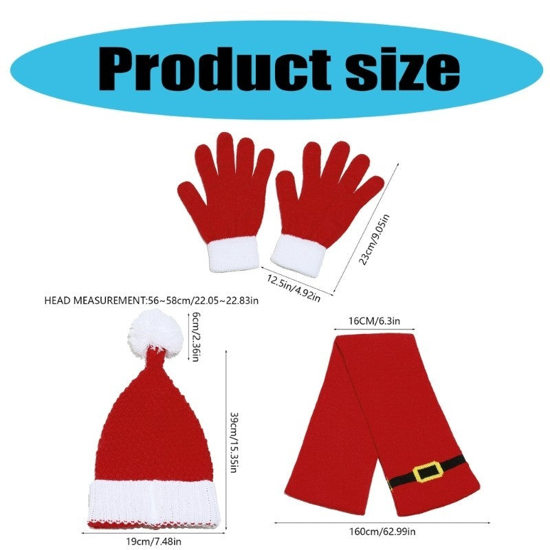 Knitted Gloves Head Wrap Scarf Soft Thicken Neck Warmer for Christmas Wear