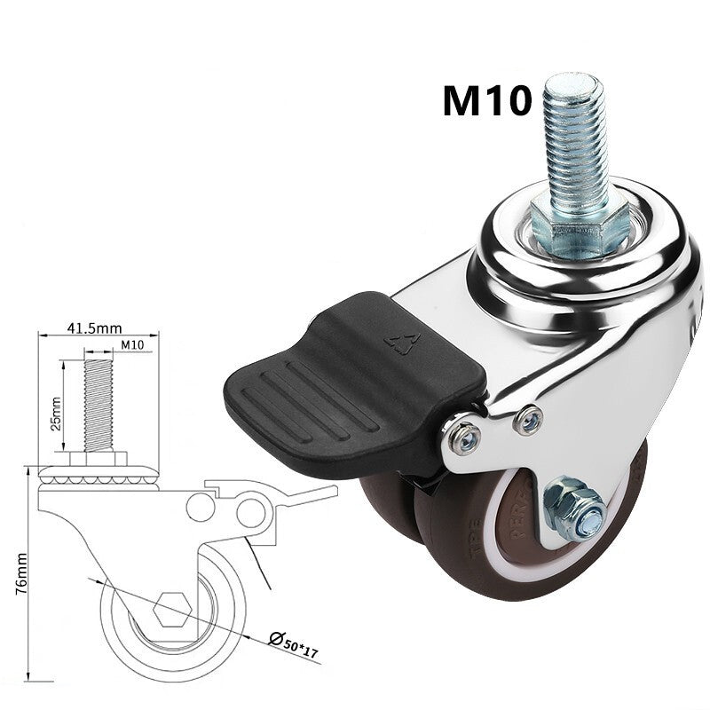 50mm 2" Heavy Duty Swivel Castor Twin Wheel Rubber Furniture Stem Caster M10/12