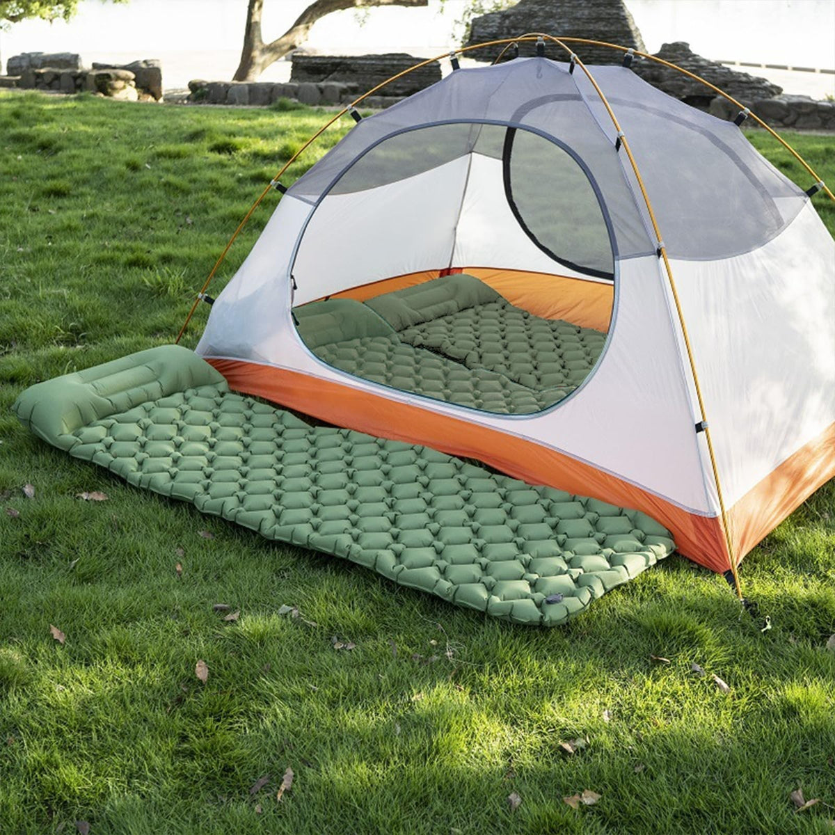 UK Inflatable Mat Camping Sleeping Self Inflating Mattress Bed Air Pillow Hiking