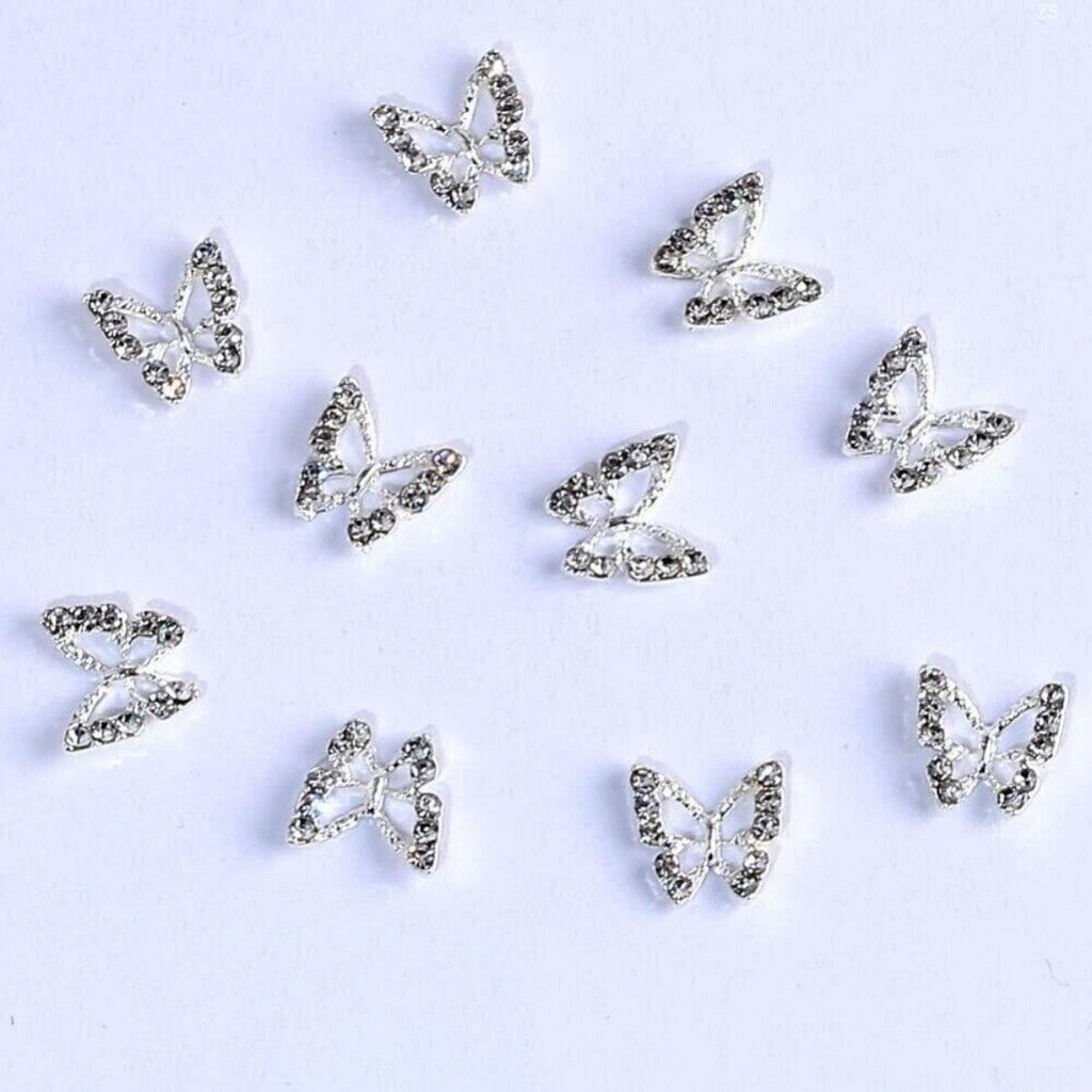 10pcs 3D Alloy Butterfly Nail Charms, Butterfly Nail Gems Nail Rhinestones Shiny